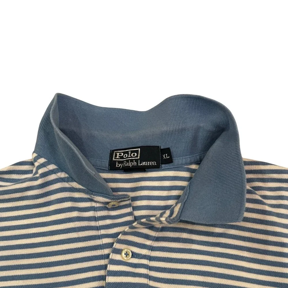 POLO Ralph Lauren Blue & White Striped Piqué Golf Shirt | Size XL
